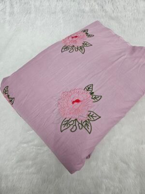 Onion Floral Threadwork Embroidery On Cambric Cotton Fabric