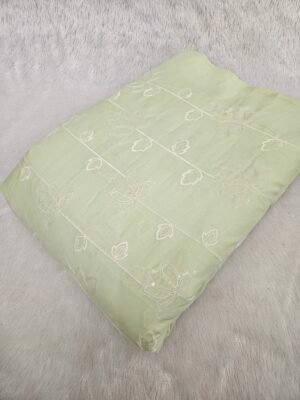 Pista White Thread & Sequins Embroidery On Pure Cambric Cotton