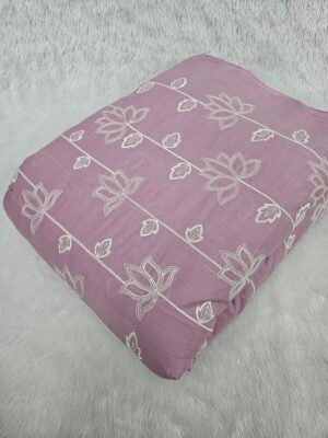 Onion White Thread & Sequins Embroidery On Pure Cambric Cotton