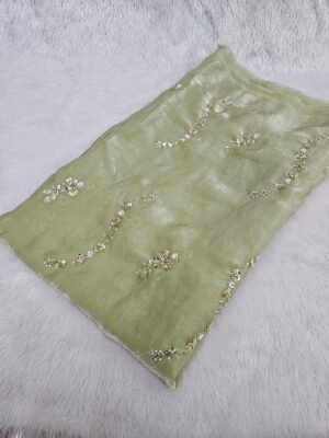 Pista Beads Embroidery On Space Silk ( Fendy ) Fabric