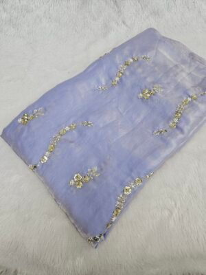 Light Lavender Beads Embroidery On Space Silk ( Fendy ) Fabric