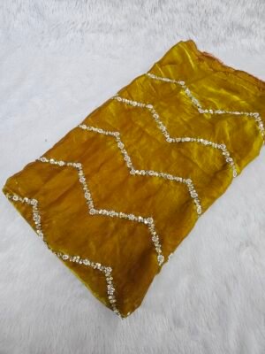 GOLD ZIGZAG BEADS EMBROIDERY ON SPACE SILK FABRIC