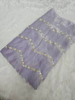 LIGHT LAVENDER ZIGZAG BEADS EMBROIDERY ON SPACE SILK FABRIC