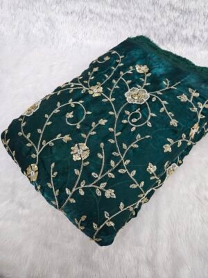 Rama Green Allover Beads Embroidery On Space Silk ( Fendy )