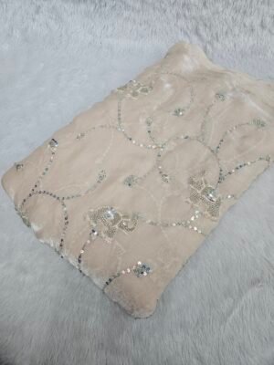 Cream Allover Beads Embroidery On Space Silk ( Fendy )