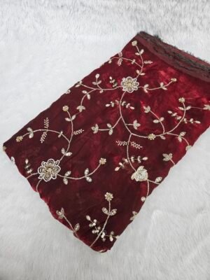 Maroon Allover Beads Embroidery On Space Silk ( Fendy )