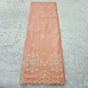 Peach Daman White Thread Embroidery On Cambric Cotton Fabric