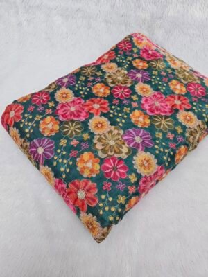 Floral Position Print With Embroidery On Crushed Jimmy Choo Fabric