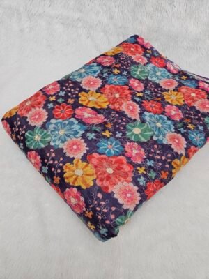 Purple Floral Position Print With Embroidery On Crushed Jimmy Choo Fabric