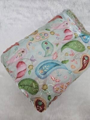 Carry Position Print With Cut-Dana Beads Embroidery On Metallic Organza