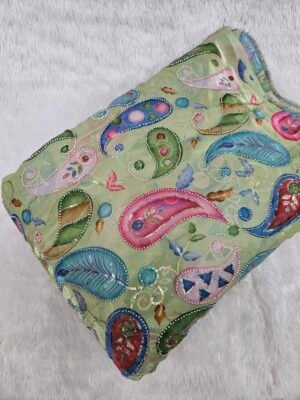 Carry Position Print With Cut-Dana Beads Embroidery On Metallic Organza