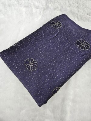 Dusty Purple Floral Sequins Beads Embroidery On Rangoli Crush Fabric