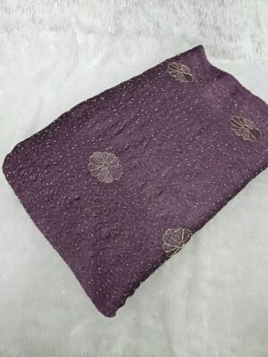 Dusty Onion Floral Sequins Beads Embroidery On Rangoli Crush Fabric