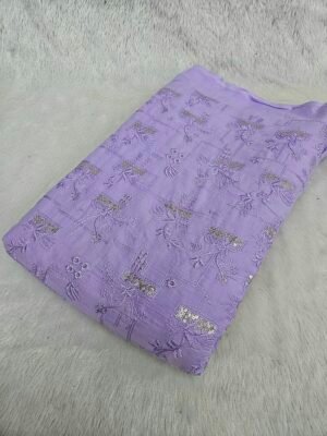 Lavender Embroidery On Pure Cambric Cotton Fabric