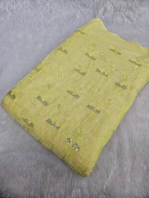 Lemon Yellow Embroidery On Pure Cambric Cotton