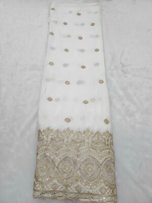 Allover Embroidery With Applique Daman On Dyeable Natural Crepe