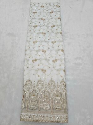Allover Embroidery With Applique Daman On Dyeable Natural Crepe