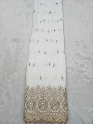 Allover Embroidery With Applique Daman On Dyeable Natural Crepe