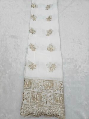 Allover Embroidery With Applique Daman On Dyeable Natural Crepe