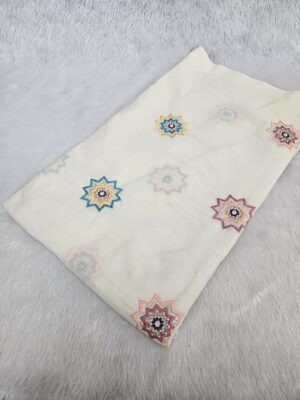 Beads Embroidery With Multi Colour Threadwork On Dyeable Kora Cotton