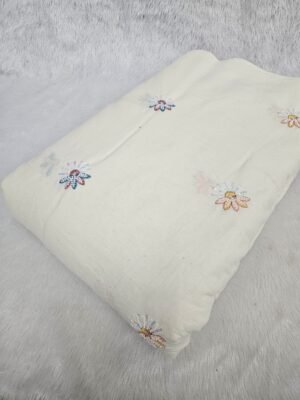 Beads Embroidery With Multi Colour Threadwork On Dyeable Kora Cotton