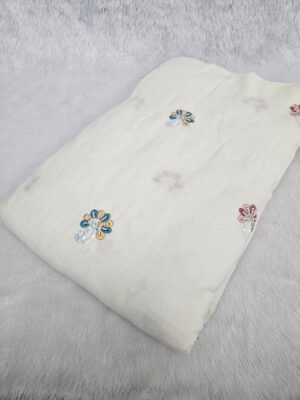 Beads Embroidery With Multi Colour Threadwork On Dyeable Kora Cotton