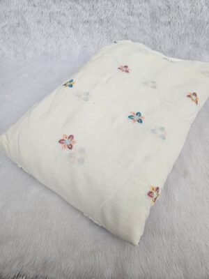 Beads Embroidery With Multi Colour Threadwork On Dyeable Kora Cotton