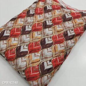 Multi Colour Position Print With Embroidery On Chinon Fabric