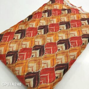 Multi Colour Position Print With Embroidery On Chinon Fabric