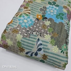 Yellow Position Print With Embroidery On Chinon Fabric