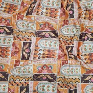 Light Brown Position Print With Embroidery On Chinon Fabric
