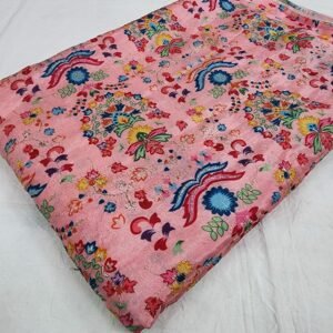 Baby Pink Position Print With Embroidery On Chinon Fabric