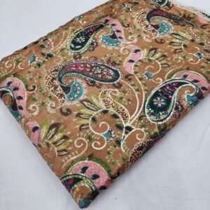 Peach Carry Position Print With Embroidery On Chinon Fabric