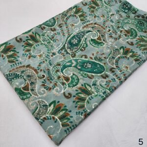Green Carry Position Print With Embroidery On Chinon Fabric