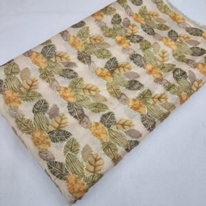 Yellow Position Print With Sequins Embroidery On Chinon Fabric