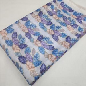 Blue Position Print With Sequins Embroidery On Chinon Fabric