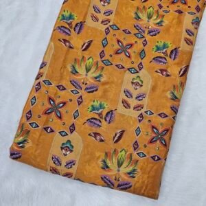 Yellow Position Print With Embroidery On Chinon Fabric