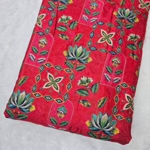 Dark Pink Position Print With Embroidery On Chinon Fabric