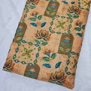 Yellow Position Print With Embroidery On Chinon Fabric