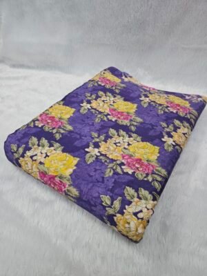 Purple Floral Position Print With Embroidery On Chinon Fabric