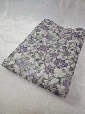 Levender Position Print With Embroidery On Organza Fabric