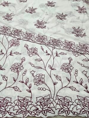 Wine Embroidered 2PC Heavy Daman & Dupatta On Pure Cotton Fabric