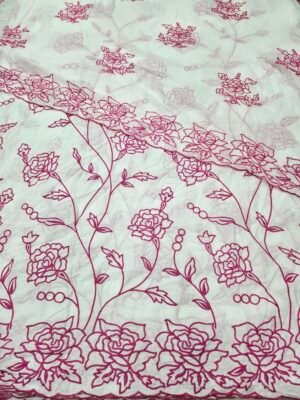 Pink Embroidered 2 PC  Heavy Daman & Dupatta On Pure Cotton Fabric