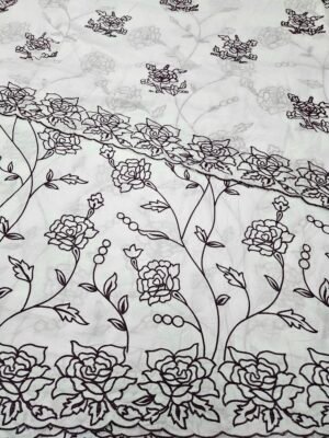 Dark Wine Embroidered 2PC Heavy Daman & Dupatta On Pure Cotton Fabric