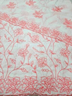 Peach Embroidered 2 PC Heavy Daman & Dupatta On Pure Cotton Fabric