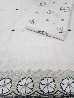Bottle Green Embroidered 2PC Daman & Allover On Kora Cotton Fabric
