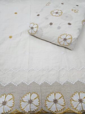 Yellow Embroidered 2PC Daman & Allover On Kora Cotton Fabric