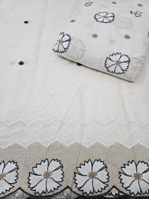 Black Embroidered 2PC Daman & Allover On Kora Cotton Fabric