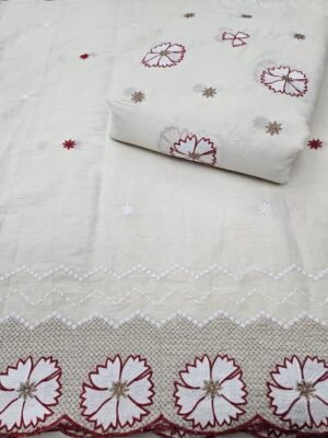 Red Embroidered 2PC Daman & Allover On Kora Cotton Fabric