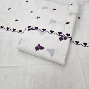 Wine Heart Embroidered 3PC On Pure Kora Cotton Fabric
